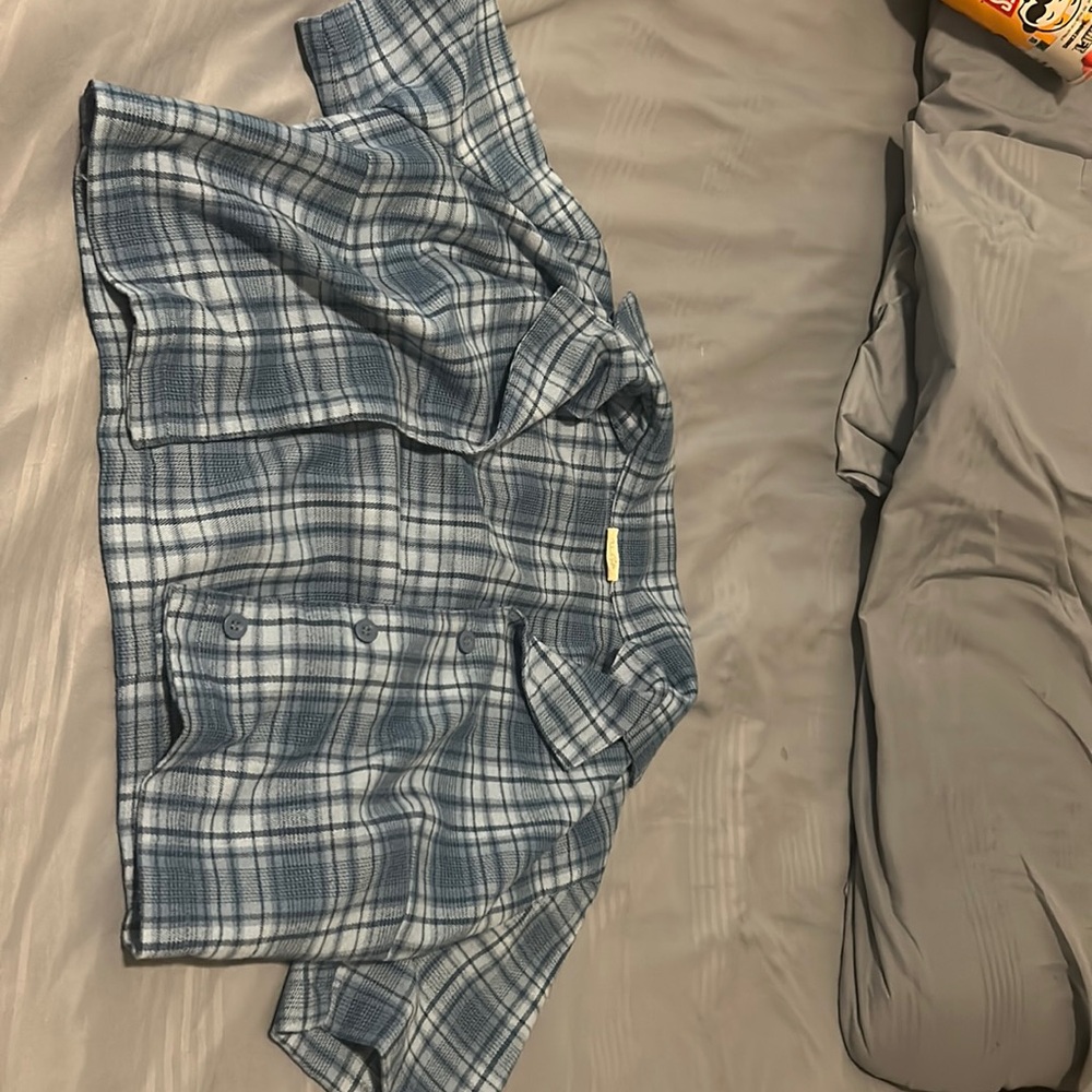 John Galt Blue Plaid Crop Top Pacsun